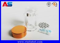 Les bouteilles de pilule en plastique acryliques transparentes avec des chapeaux d'or, vident des bouteilles de Tablette