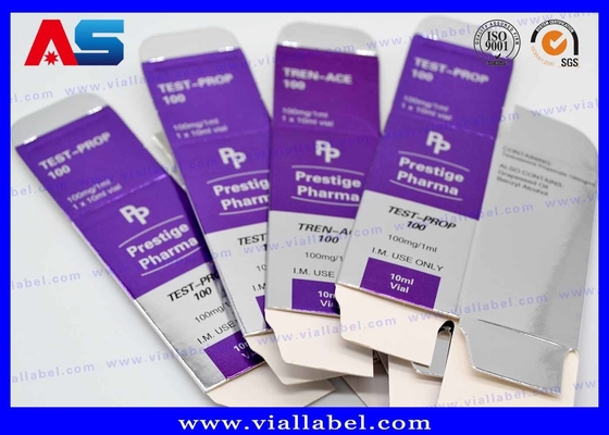Boîtes d'emballage personnalisées pour flacons de 10 ml imprimées sur papier métallique en argent pour emballage pharmaceutique