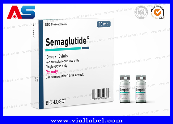 Étiquette adhésive sur petite bouteille personnalisée de 2 ml de semaglutide avec vernis à tache UV / timbre chaud / feuille