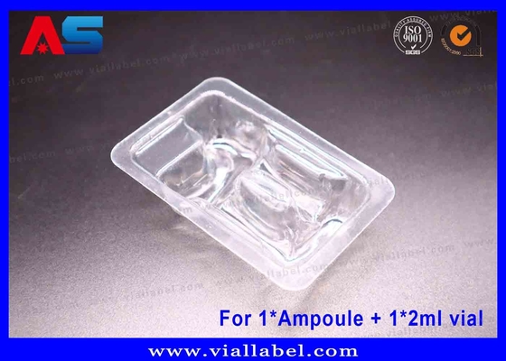 Un plateau transparent pour les ampoules en PET à deux chambres pour une ampoule de 1 ml et un flacon de 2 ml. Certifié ISO, plus de 12 ans d'expérience à l'exportation.
