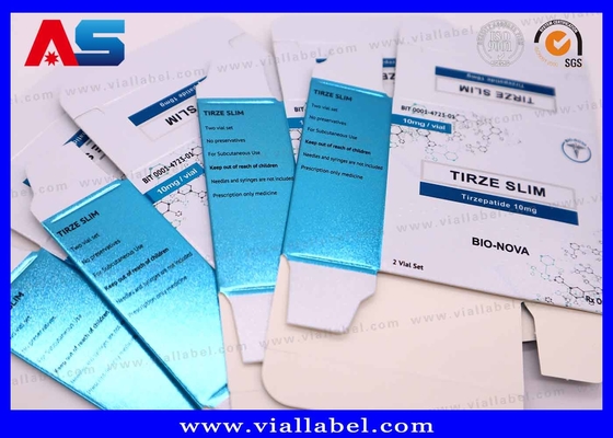 Plateaux d'étiquettes de boîtes en papier de tirzépatide pharmaceutique de couleurs métalliques mates UV pour 2 flacons de 2 ml