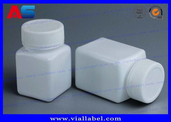 Pet pharmacie Bouteilles de pilules en plastique blanches de 50 ml avec capuchon à vis Forme carrée Sceaux sensibles à la pression