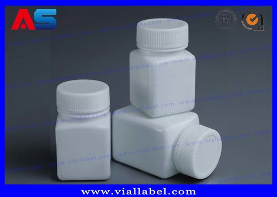 Pet pharmacie Bouteilles de pilules en plastique blanches de 50 ml avec capuchon à vis Forme carrée Sceaux sensibles à la pression