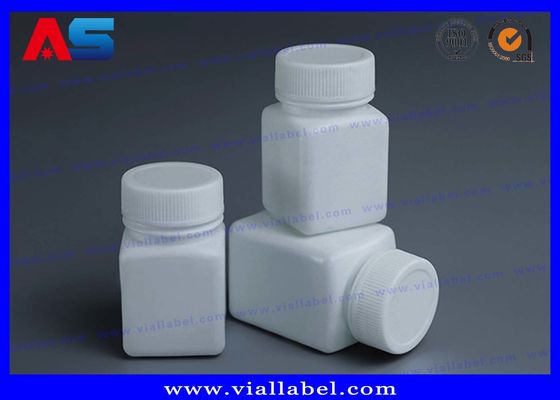 Pet pharmacie Bouteilles de pilules en plastique blanches de 50 ml avec capuchon à vis Forme carrée Sceaux sensibles à la pression
