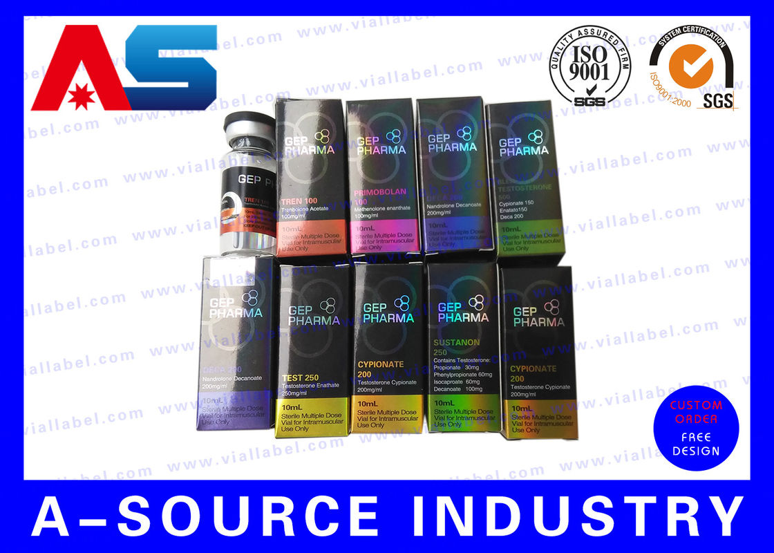 Peptide injectable Coloris personnalisés et logo imprimé boîte en papier revêtu 10 ml flacons boîtes d'emballage de musculation